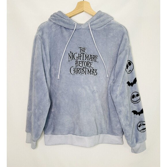 Disney Nightmare Before Christmas Fleece Blue Gray Hooded Sweater Large 11-13 - Picture 2 of 12